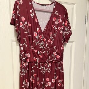 Burgundy Floral Midi Dress